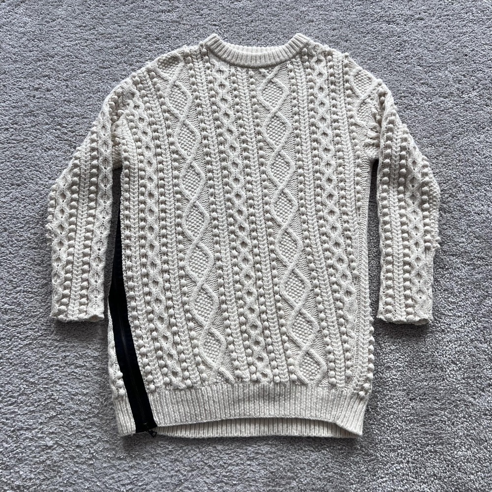 3.1 Phillip Lim White Cable Knit Side Zip Oversized Sweater Womens XS